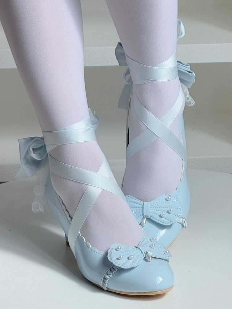 for Blue with Sophisticated Mid Lolita Heels Ribbon