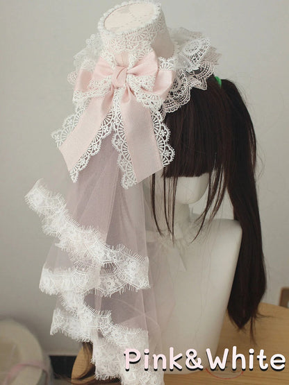 Layered Bow Veil with Hat Lace Mini Head