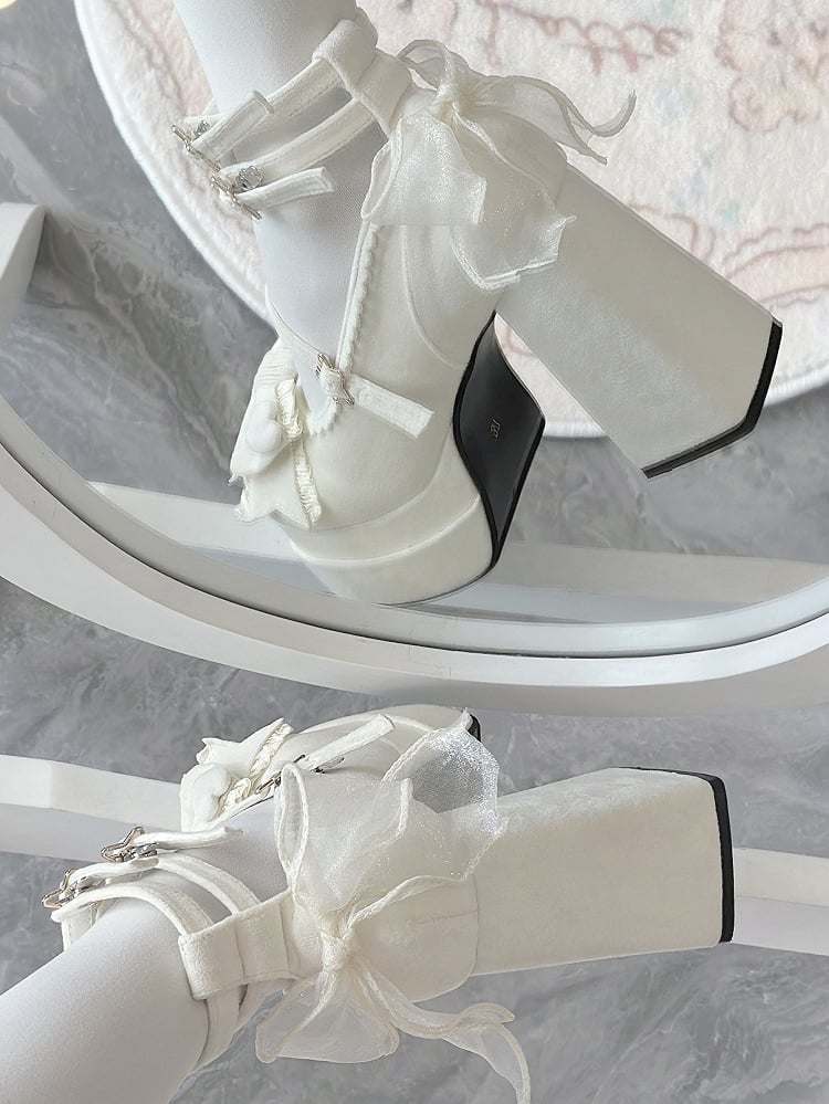 11CM at Sweet Bow Heels High Lolita Platform White Top