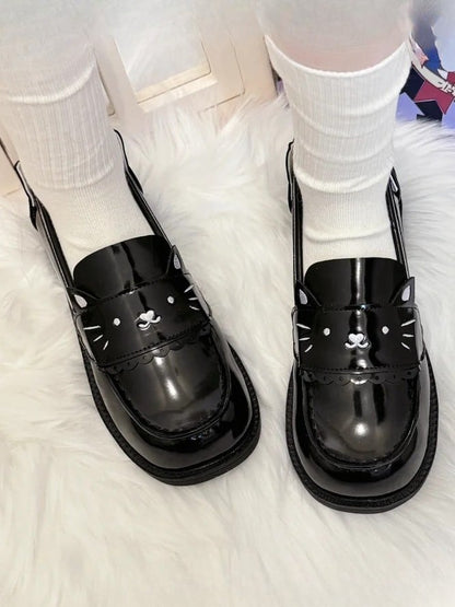 Kitty Slip-On PU Style Polished Black Loafers Themed in Preppy