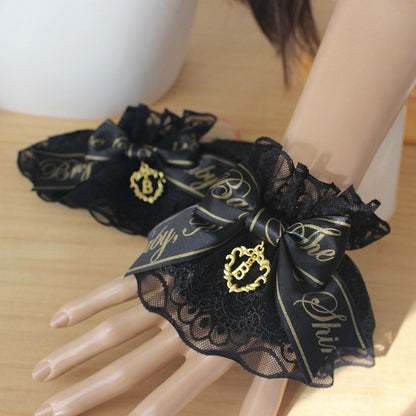 Gold Cuffs Wrist Double-Lace Patterned Black