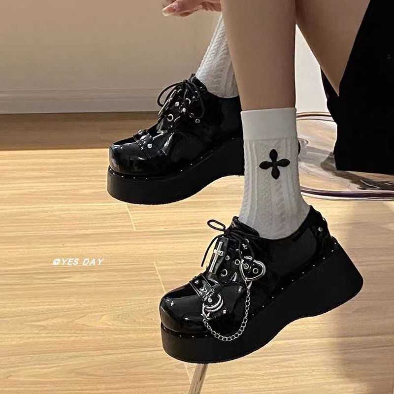 Holy Knight Lolita Punk Y2K Platform Mary Jane Shoes – Round Toe Thick Sole Leather | LilyVow