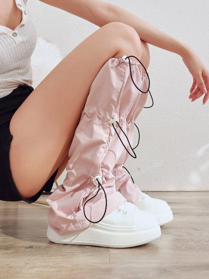 グレー/ピンク/ダークグレーのドローストリングレッグウォーマー