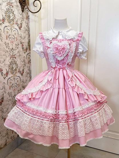 古いドレススカート ロリータ 取り外し可能なジャンパー パッド入り ハート スクール ピンク ボディス