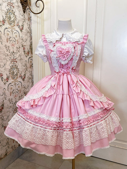 古いドレススカート ロリータ 取り外し可能なジャンパー パッド入り ハート スクール ピンク ボディス