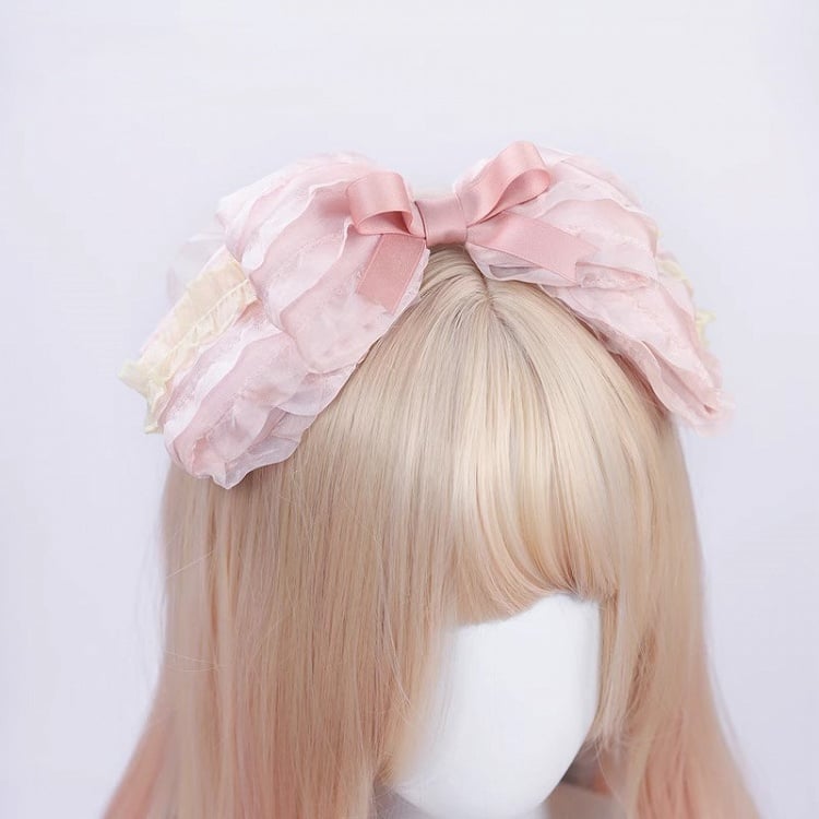 Bow Lace Hairclip Sweet Pink Multi-Layered Lolita