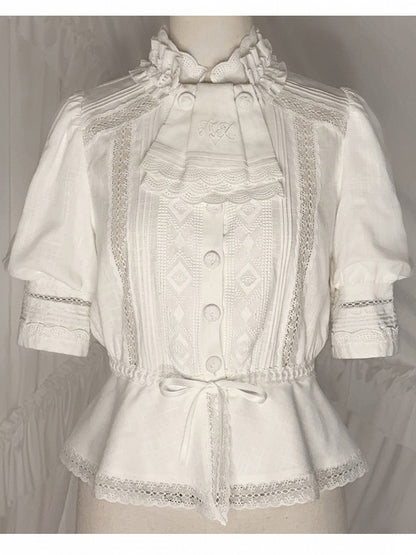 Neckline Blouse Lolita Closed Ruffle with White Hem