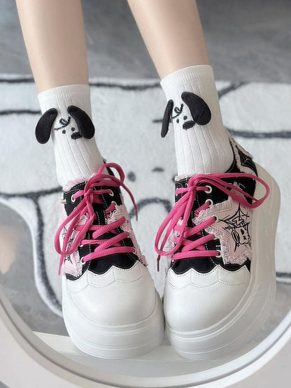 Applique Sneakers Y2K BlackPink Star Platform