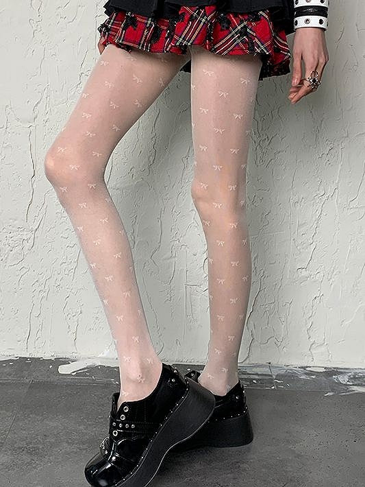 Y2K Strumpfhose Print Bowknot Weiß