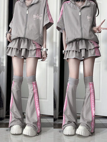 Warmers Text Stripe Detail with Pink Gothic Gray Print Leg Cross