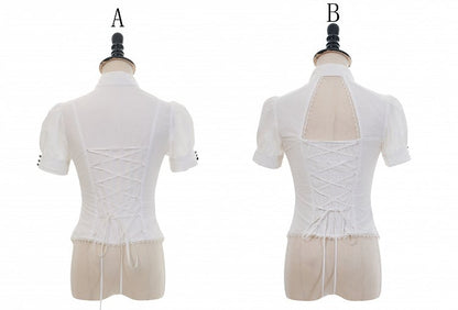 High-Neck Shirt with Detachable Jabot and Bow Pin