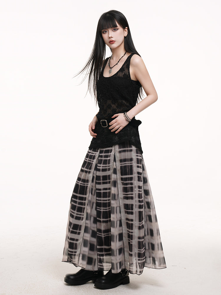 Length Plaid Finish White Side Ankle Zipper with Skirt Black Distressed