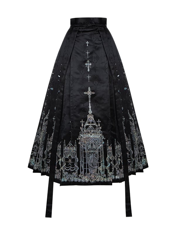 Black Han Lolita Cross Skirt Print Gothic Horse-face with