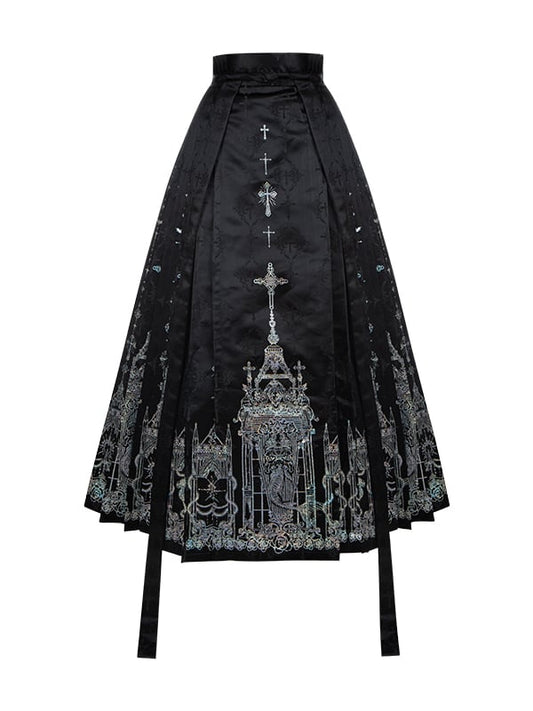 Black Han Lolita Cross Skirt Print Gothic Horse-face with