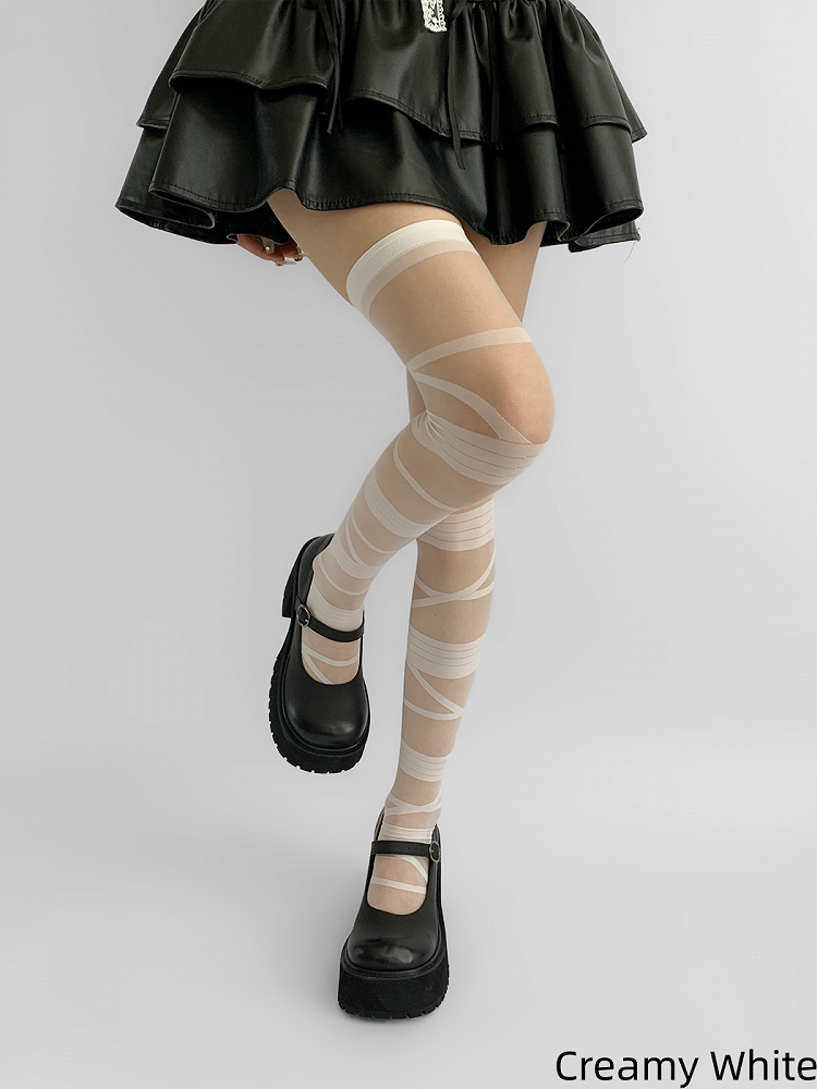 Y2K Design Stockings Semi-Sheer Colors Strappy 4