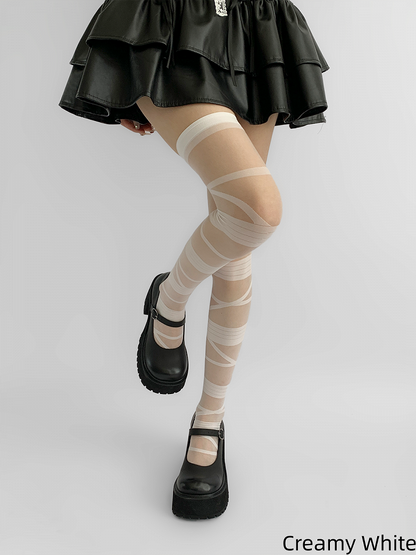 Y2K Design Stockings Semi-Sheer Colors Strappy 4