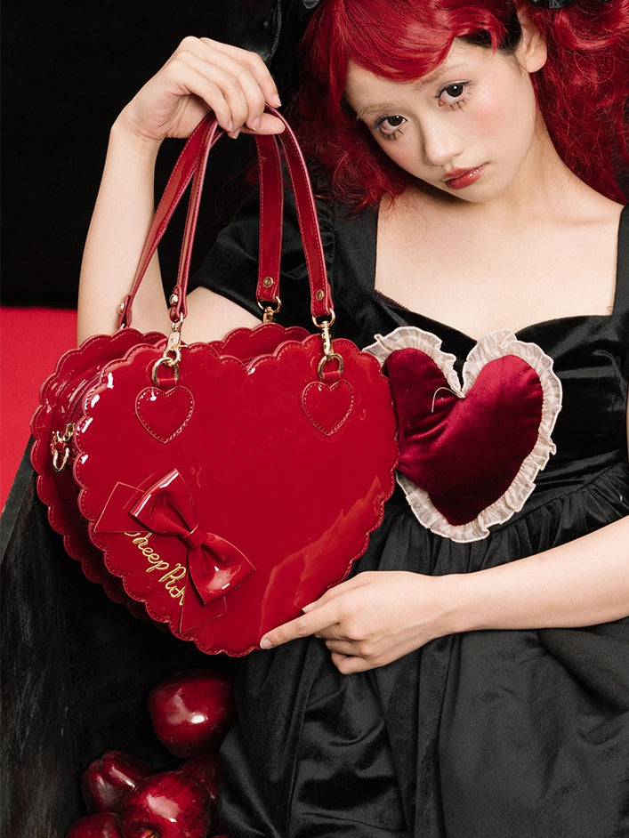 Lolita Accent Red Zipper and Secure - Design Multi-Way Cookie for Bow Polished Bag with Heart