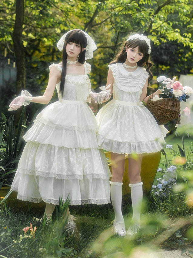 Butterfly Lolita Peter OP Spitze Creme Set Voll gepatchter Pan Kleid Kragen