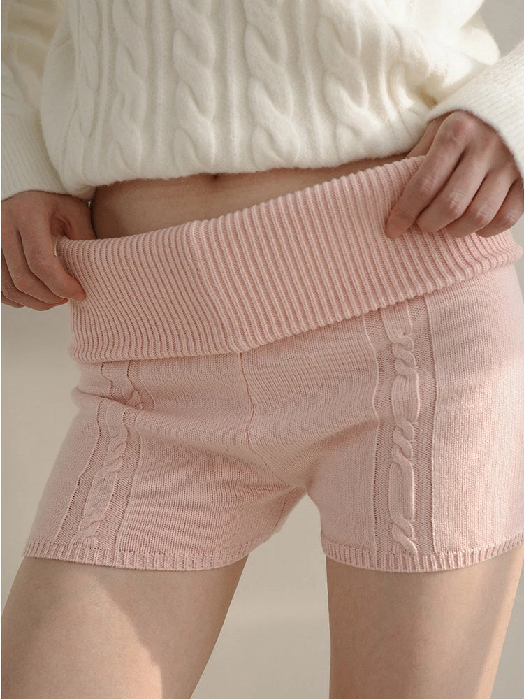Cable Fold-Over Waist Shorts Knit