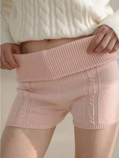 Cable Fold-Over Waist Shorts Knit