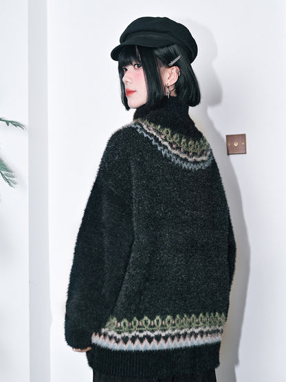 Isle Unicorn Dark Jacquard with Sweater Gray Fair High-neck
