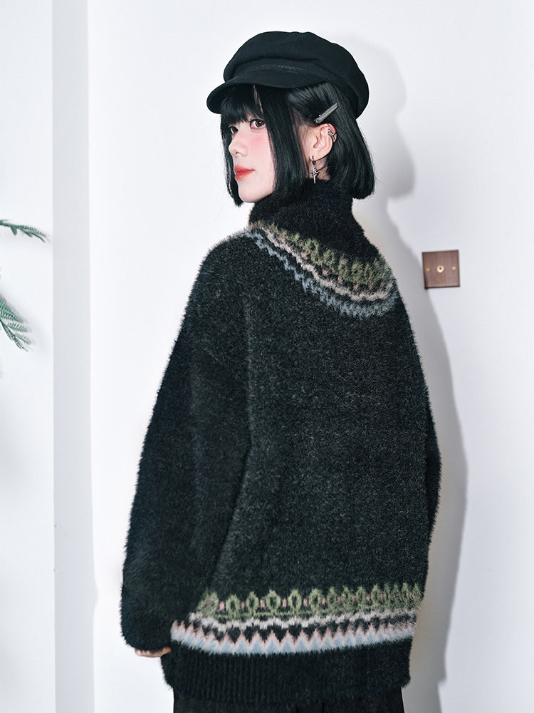 Isle Unicorn Dark Jacquard with Sweater Gray Fair High-neck