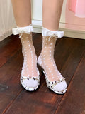 Socken mit Perlenschleifen Weiß/Apricot/Schwarz/Grau