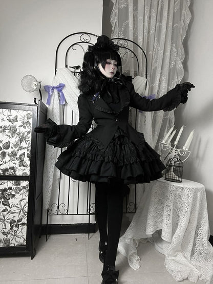 Black Gothic Lolita Tiered Ruffle Puffy Skirt