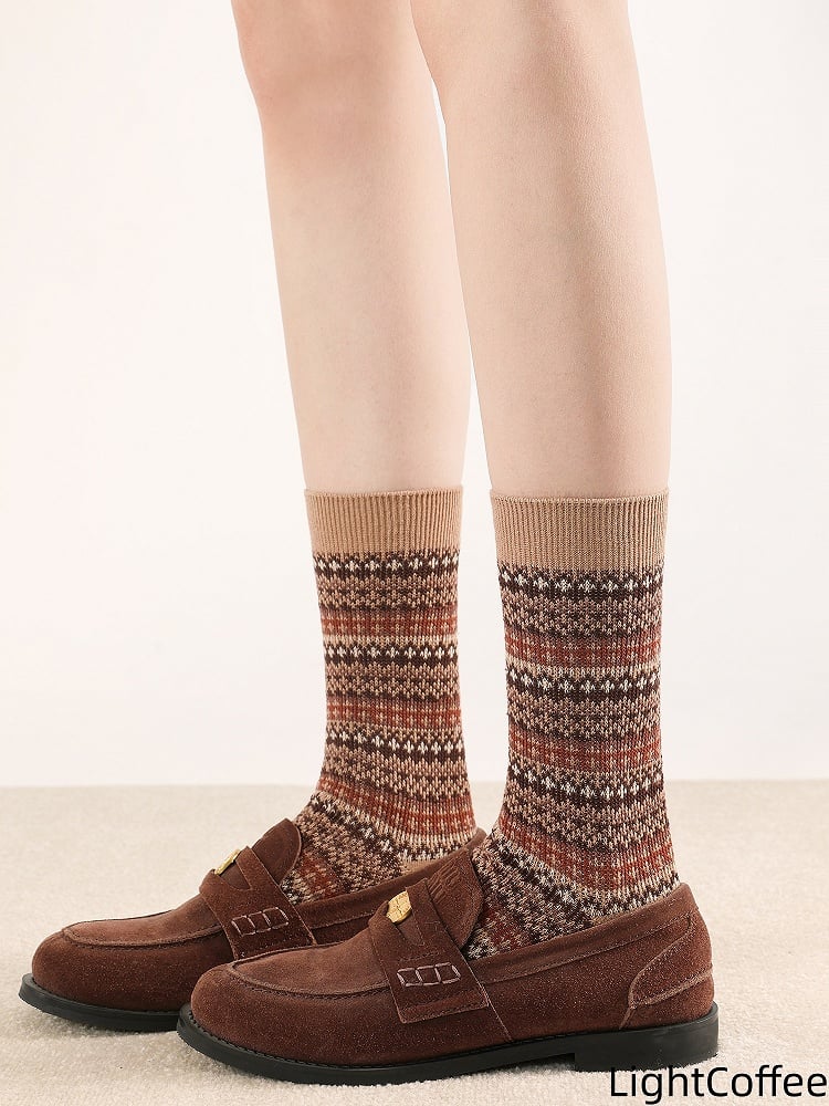 Colors Socks 4 Pattern Striped Maillard Cotton Style