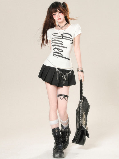 華やかなバックデザイン ホワイト/イエロー/ブラック Tシャツ レタープリント クロス