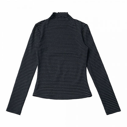 Striped Long Sleeve Base Layer Top in Dark Gray and Black - PINK SAVIOR