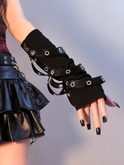 Gloves Black Studs Cyberpunk Details