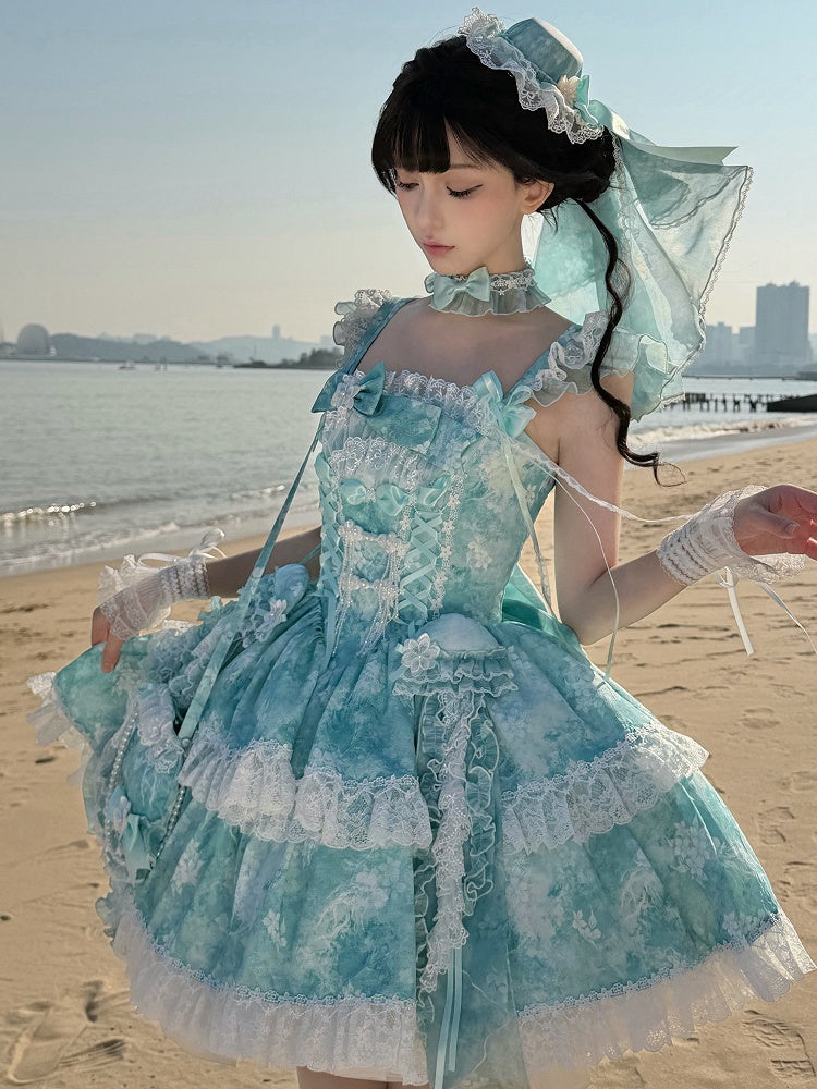 Pear and Accents Dress Jellyfish Button Lolita Print Princess Jumper Corset Frog Blossom with Skirt
