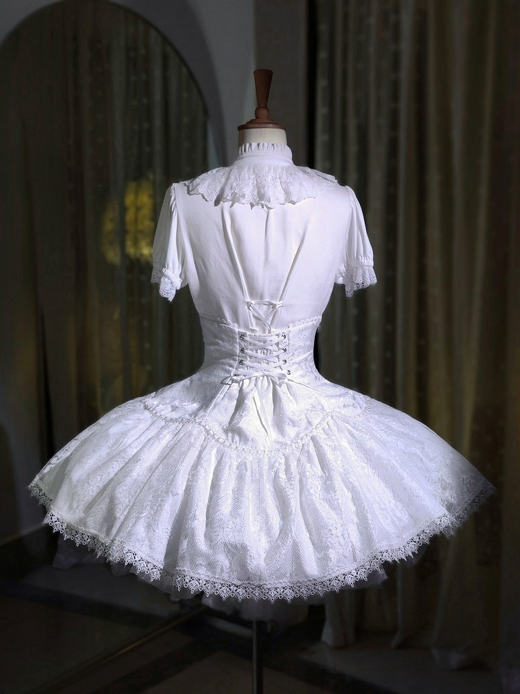 Sleeves Ruffle Short Shiro Gothic Neckline Shirt Lolita White