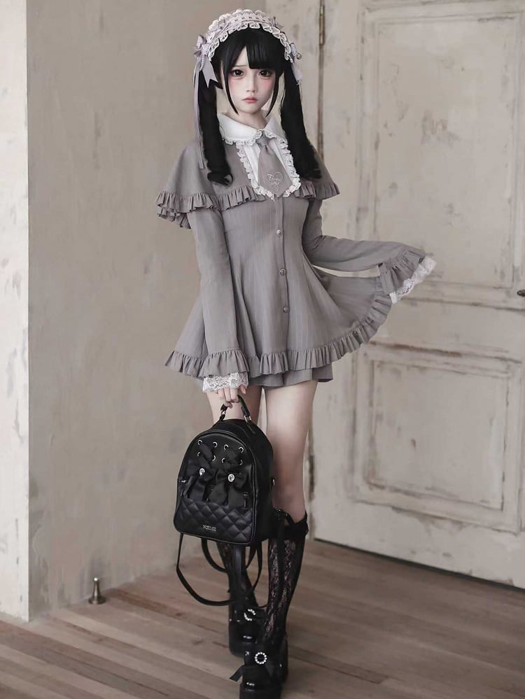 with White Lace Dangling Cross Hairband Jirai Chain Ruffle Gray Kei and
