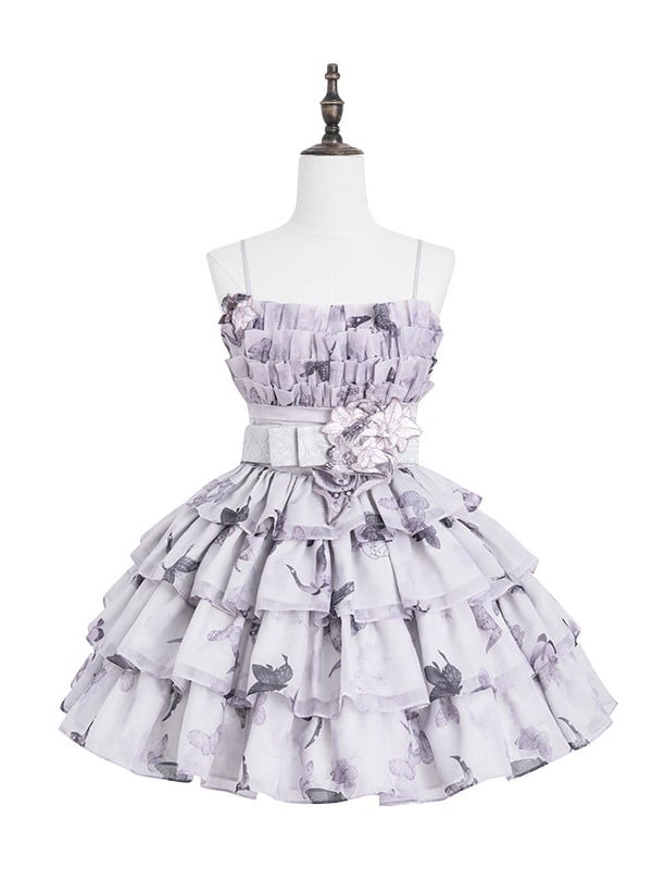 Pastel Layered Ruffle High-Rise Floral JSK Gown - Yimu Walnut