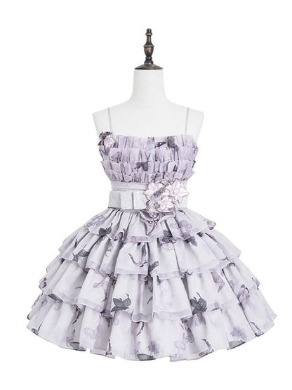 Pastel Layered Ruffle High-Rise Floral JSK Gown - Yimu Walnut