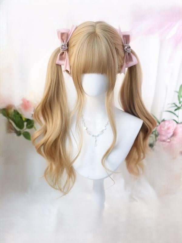 Bangs 70-75CM Options Tea Long Milk With Wig Blonde 2 Wavy