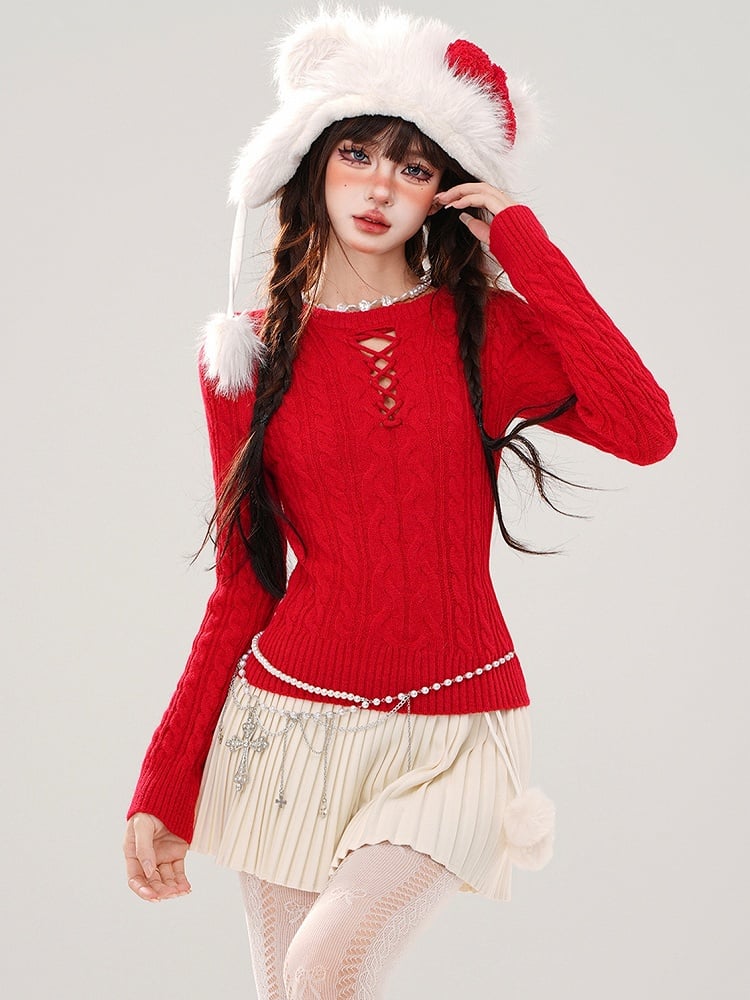 Grauer Slim-Fit-Pullover mit Rundhalsausschnitt und Cut-Out-Detail