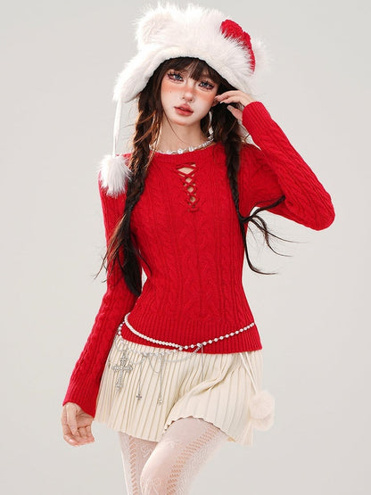 Grauer Slim-Fit-Pullover mit Rundhalsausschnitt und Cut-Out-Detail