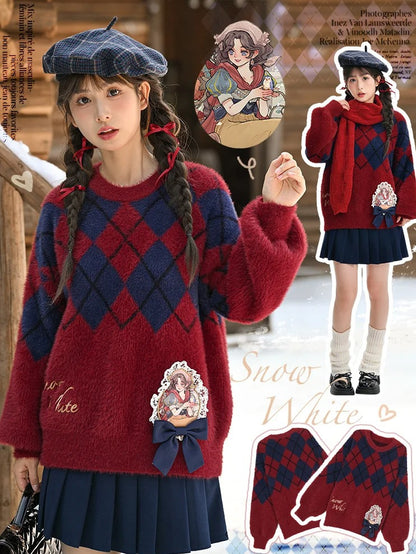 白雪姫プリンセス レッドダイヤモンド柄 モヘア ルーズセーター