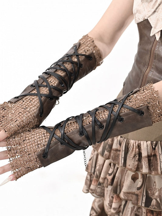 Wasteland Punk Schnürdetail Braune Ärmel
