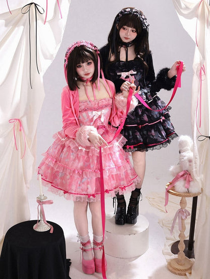 Rosa, flauschiges, langärmliges Crop-Top mit Bündchen