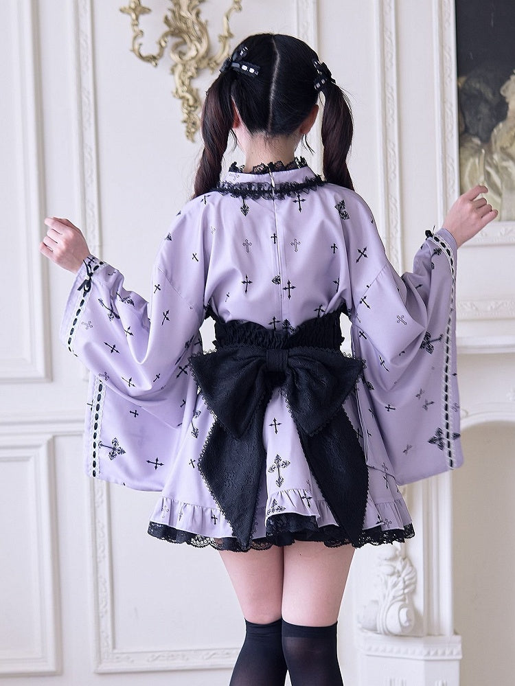 Belt and Back Big Black Hem Black/White with Corset Bow Ruffle