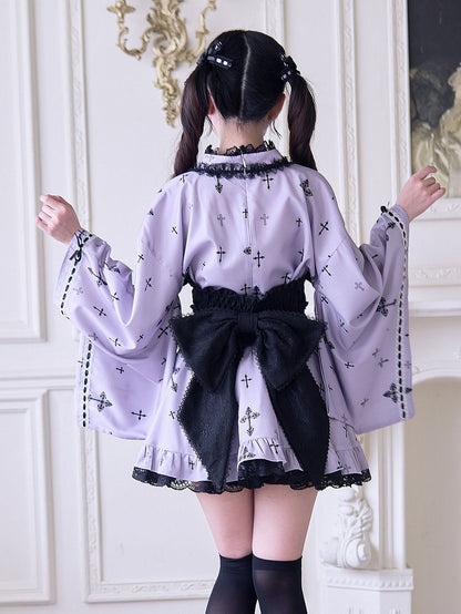 Belt and Back Big Black Hem Black/White with Corset Bow Ruffle