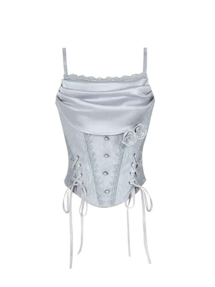 Silver Gray Cowl-Neck Boned Corset Top - With PUJI