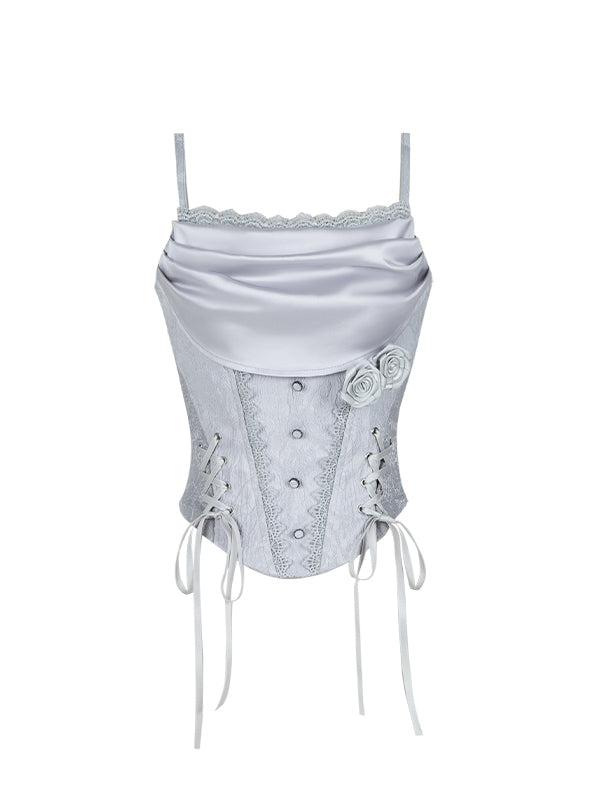 Silver Gray Cowl Neck Boned Witch Corset Top - With PUJI