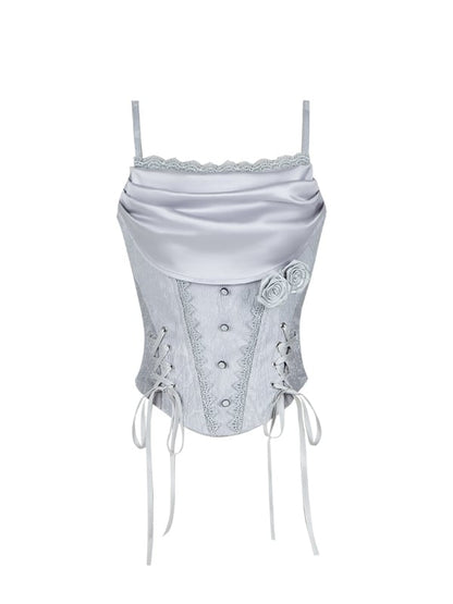 Boned Corset Top with Cowl Neckline, Witchy Lolita Silver Gray - With PUJI