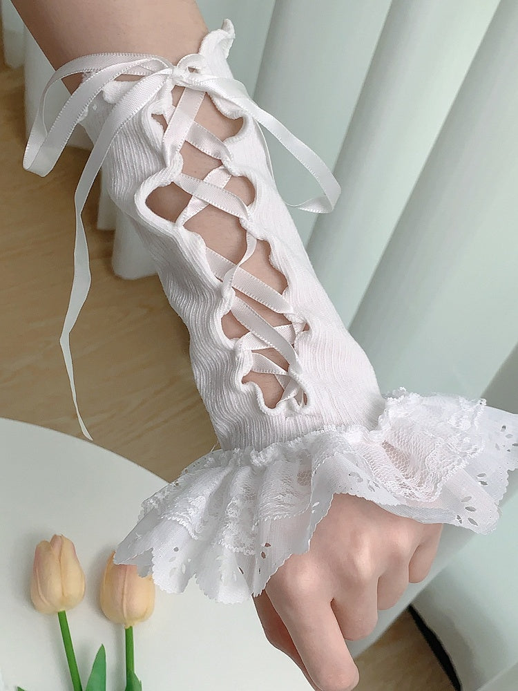 White/Black Wrist Double-layered Cuffs Lace-up