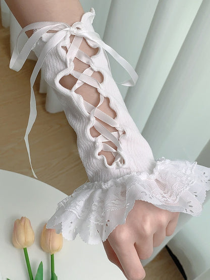 White/Black Wrist Double-layered Cuffs Lace-up